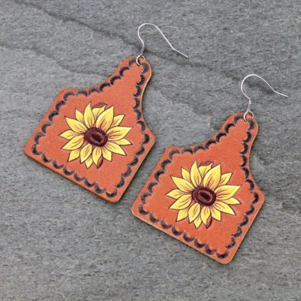 real leather earrings new  catus never worn as is